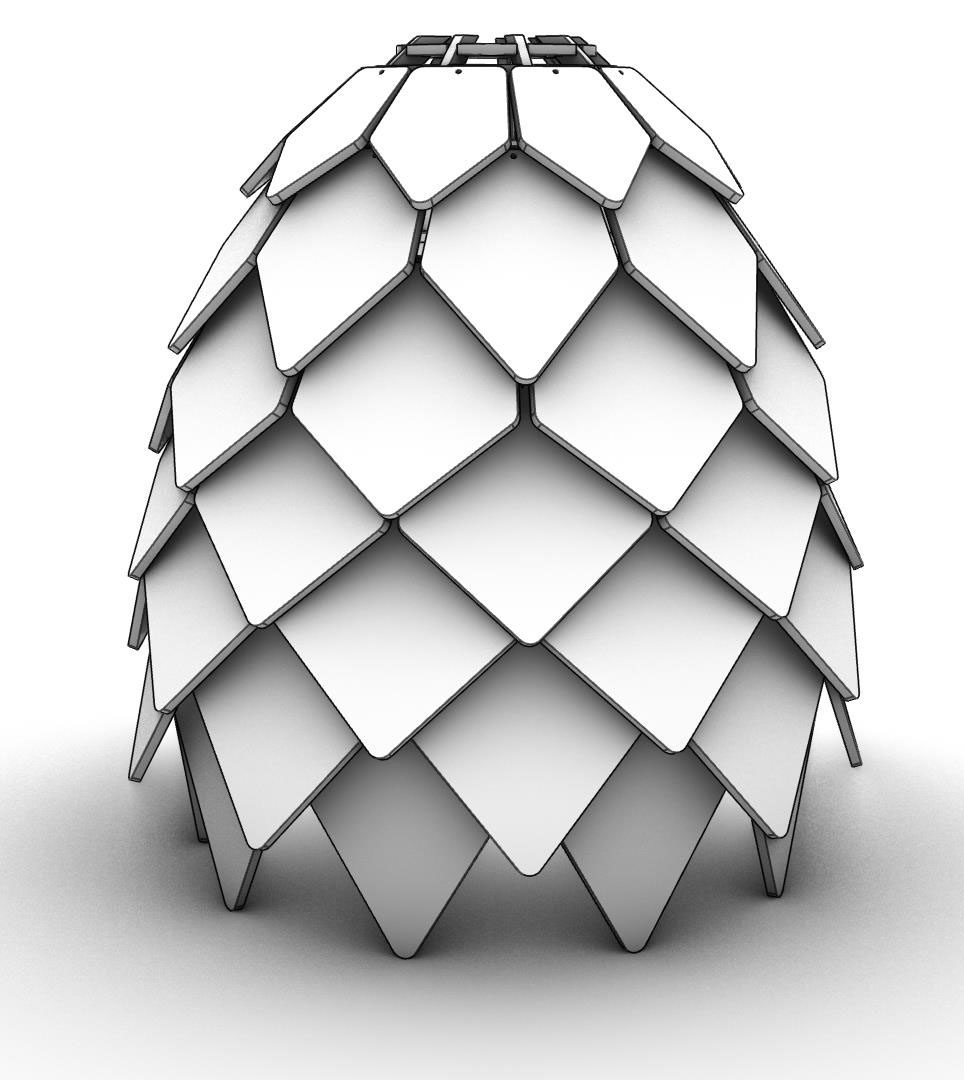 Pinecone Lamp, Digital model, elevation